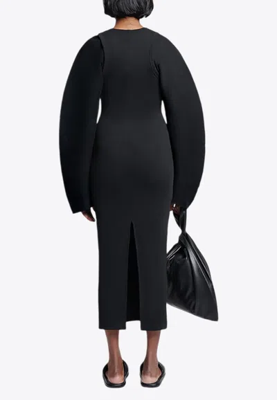 Nanushka Boone Rounded-sleeved Midi Dress In Black