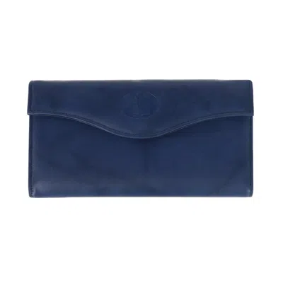 Buxton Women's Leather Long Bifold Organizer Wallet With Floral Emboss In Blue
