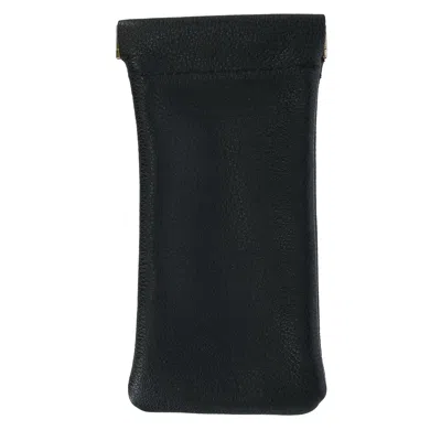 Ctm Leather Push Mouth Pebble Grain Eyeglass Holder In Black
