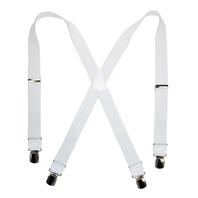 Ctm Men's Elastic Anti Slip Pin Clip Suspenders With Leather Drop Tabs In White