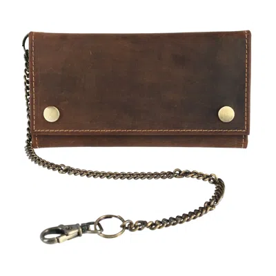 Ctm Men's Hunter Leather Long Trifold Chain Wallet In Brown