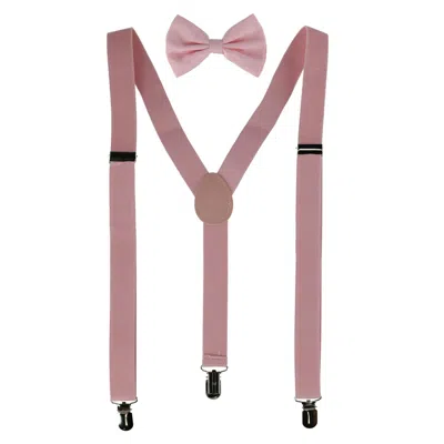 Ctm Men's Solid Fashion Color Bow Tie And Suspender Set In Pink