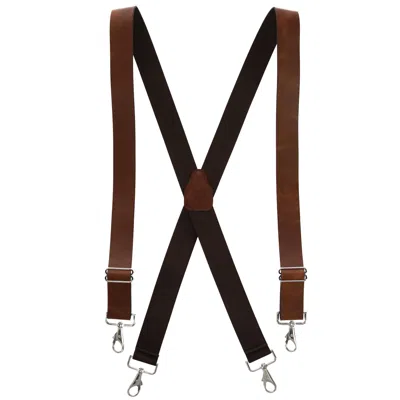 Ctm Men's Big & Tall Wide Leather Suspenders With Swivel Hook Ends In Brown