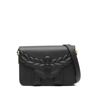 Mcm Black Leather Small Himmel Laurel Crossbody Bag In Gray