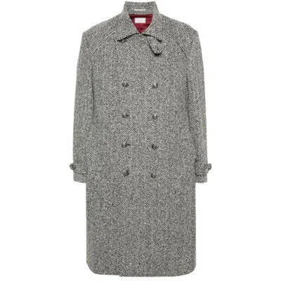 Brunello Cucinelli Herringbone-pattern Double-breasted Coat In Multicolor