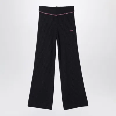 Off-white Black Ribbed Trousers With Logo In Black