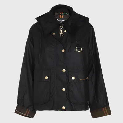 Barbour Reighton Spey Olive Green Waxed Cotton Jacket In Black