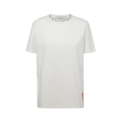 Golden Goose White Crewneck T-shirt With Rhinestone Embellishments On The Collar And Logo Detail On The Rear