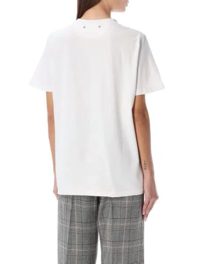 Golden Goose White Crewneck T-shirt With Rhinestone Embellishments On The Collar And Logo Detail On The Rear