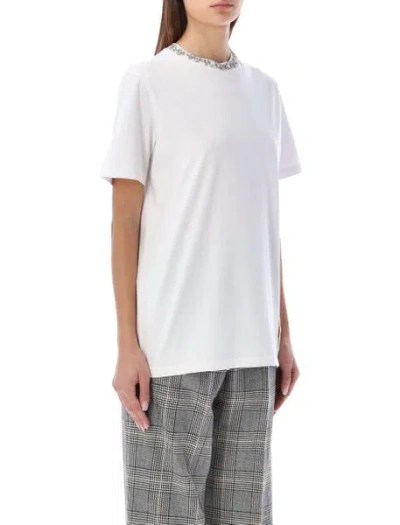 Golden Goose White Crewneck T-shirt With Rhinestone Embellishments On The Collar And Logo Detail On The Rear