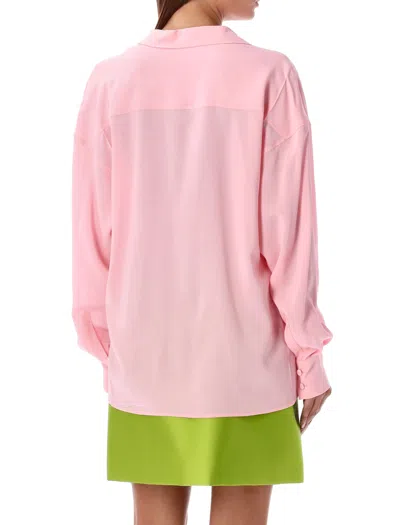 Philosophy Di Lorenzo Serafini Pink Shirt With Open Collar And V Neck In Stretch Viscose Woman