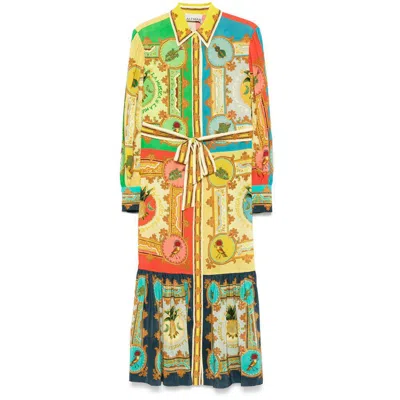 Alemais La Musica Belted Maxi Shirtdress In Green/yellow