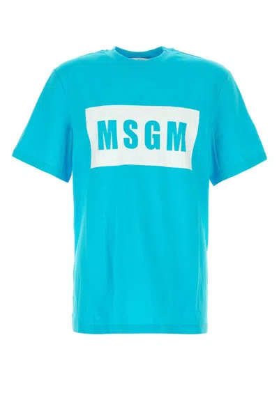 Msgm Crew Neck Cotton T-shirt In Blue