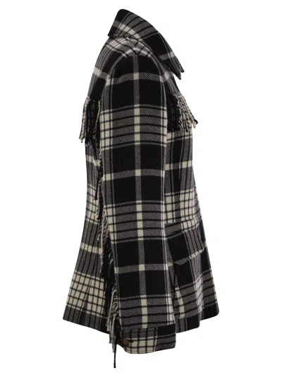Polo Ralph Lauren Goleta Fringed Checked Wool-flannel Jacket In Black/cream