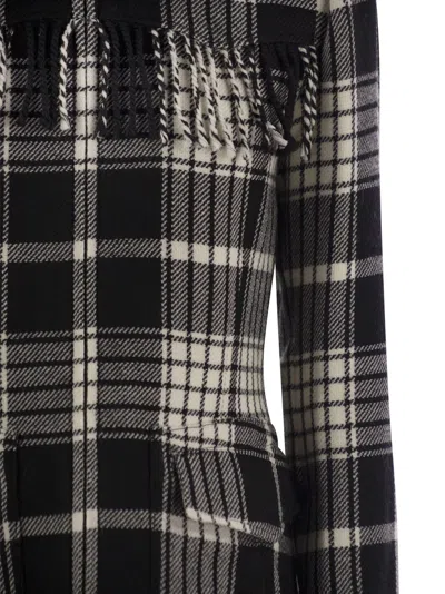 Polo Ralph Lauren Goleta Fringed Checked Wool-flannel Jacket In Black/cream