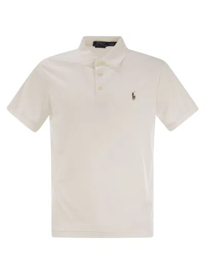 Polo Ralph Lauren Mens American Heather Short-sleeved Logo-embroidered Custom Slim-fit Cotton-jersey Polo Shirt In White
