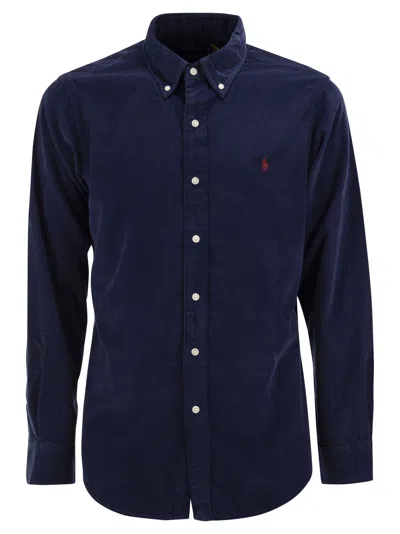 Polo Ralph Lauren Long-sleeved Sport Shirt In Navy