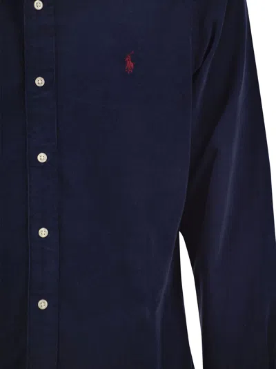 Polo Ralph Lauren Long-sleeved Sport Shirt In Navy