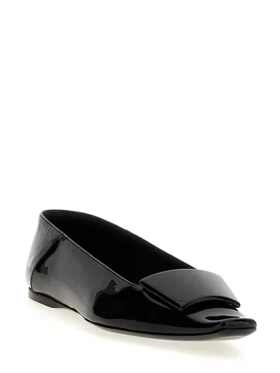 Saint Laurent Poppy Patent Buckle Foldable Ballerina Flats In Noir