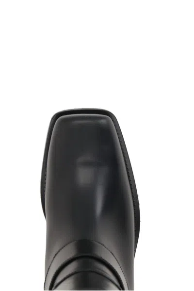 Valentino Black Leather Biker Rockstud Ankle Boots In Black
