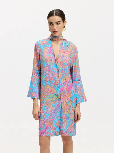 Robert Graham Brenna Tie Neck Long Sleeve Shift Dress In Multi