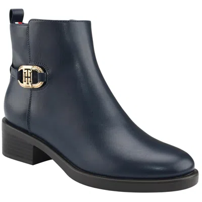 Tommy Hilfiger Imiera Womens Faux Leather Ankle Booties In Blue