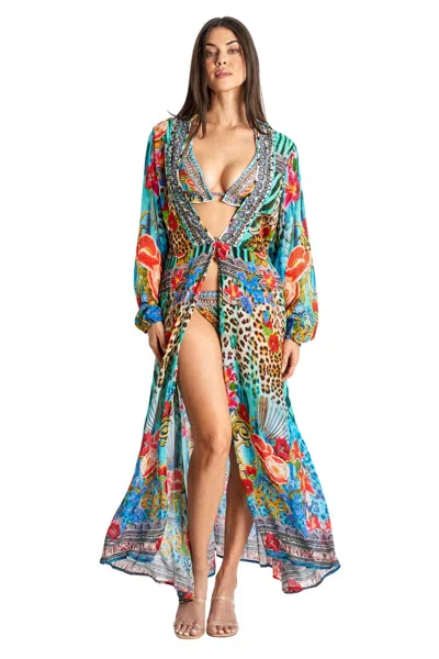 La Moda Clothing Nelly Wrap 2 Way Sleeve Maxi Dress In Multi