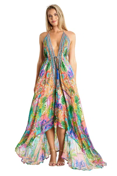 La Moda Clothing Barcelona Halter Maxi Dress In Multi