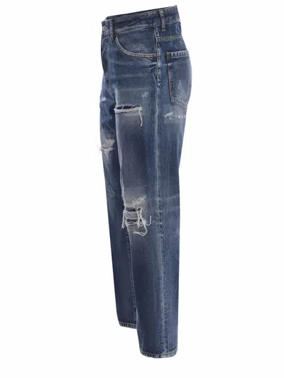 Dsquared2 Cropped 5-pocket Denim Jeans With Waist Loops For Women Ss24 In Blue