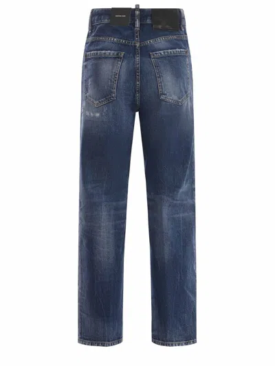 Dsquared2 Cropped 5-pocket Denim Jeans With Waist Loops For Women Ss24 In Blue
