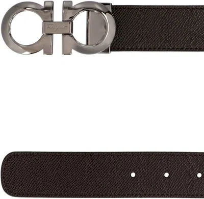 Ferragamo Black And Brown Reversible Belt With Gancini Detail In Smooth Leather Man In Brown