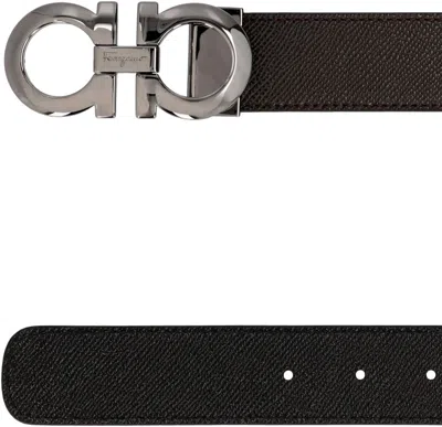 Ferragamo Black And Brown Reversible Belt With Gancini Detail In Smooth Leather Man In Brown
