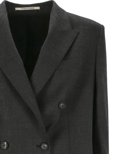 Tagliatore Tailored Black Blazer With Double-breasted Design And Structured Lapel In Black