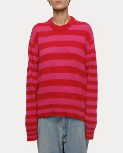 Eolas Women's Jenn Red Striped Crewneck In Brushed Recycled Cashmere & Recycled Wool In Red