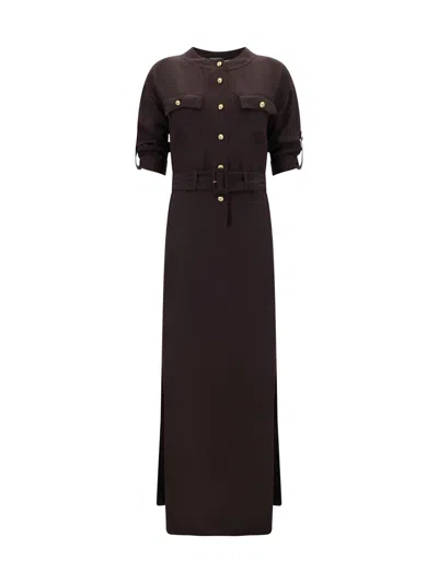 Tom Ford Whitney Chain Stripe Belted Satin Shirtdress In Brown