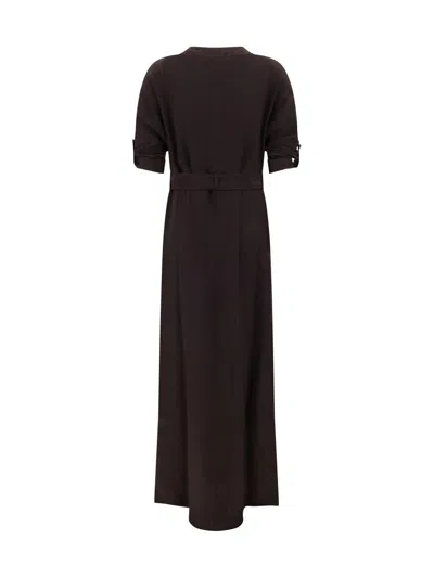 Tom Ford Whitney Chain Stripe Belted Satin Shirtdress In Brown