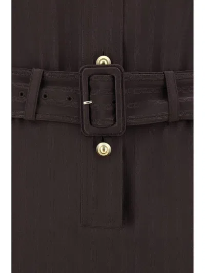 Tom Ford Whitney Chain Stripe Belted Satin Shirtdress In Brown