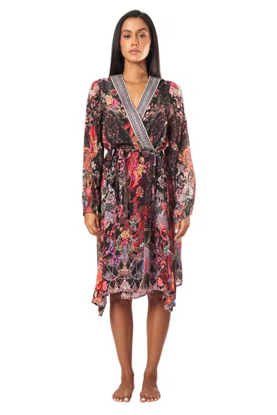 La Moda Clothing Estella Wrap 2 Way Sleeve Short Dress In Multi