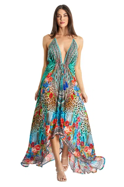 La Moda Clothing Demetra Halter Maxi Dress In Multi