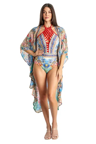 La Moda Clothing Ricka High-low Kimono In Multi