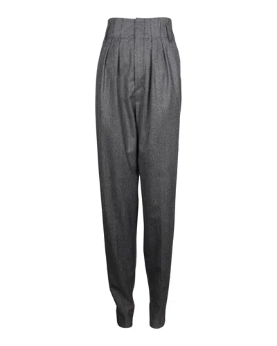 Isabel Marant Pleated High Waist Straight Pants In Grey Virgin Wool In Grey