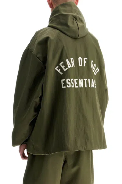 Shop Fear Of God Essential Nylon Jacket With Logo Patch In Green