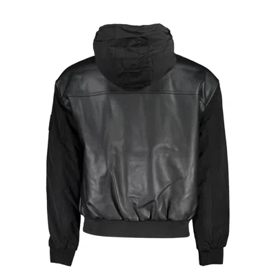 Calvin Klein Sleek Black Contrast-trim Jacket With Hood In Black