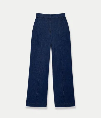 Another Tomorrow Chambray Relaxed Wide Leg Pants Dark Blue In Dark Wash