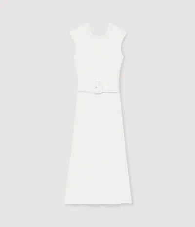 Another Tomorrow Bias Belted Dress In White