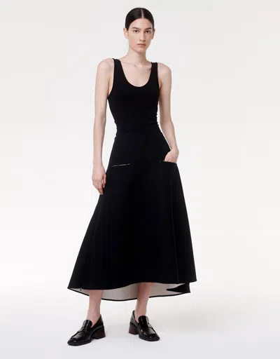 Another Tomorrow Contrast A Line Skirt In Olive/black