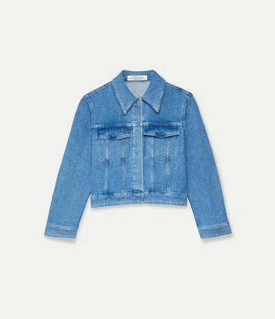 Another Tomorrow Cropped Denim Jacket In Light Blue Wash