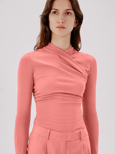 Another Tomorrow Crossover Neck Top In Pink