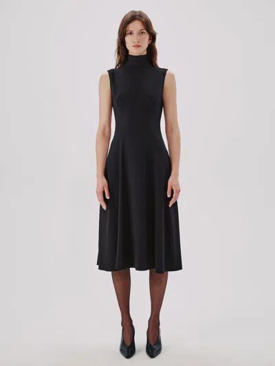 Another Tomorrow Turtleneck Flare Dress In Black