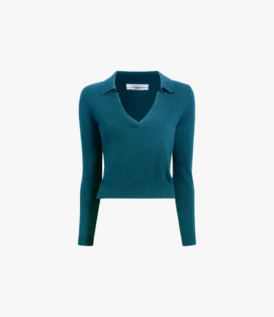 Another Tomorrow Long Sleeve Polo Top In Petrol